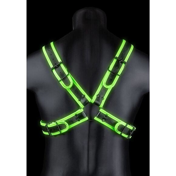 🦋B2G1🦋OUCH! Glow In The Dark NEON GREEN Bonded Leather Cross Harness | L/XL | - Picture 4 of 8